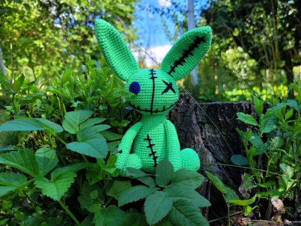 Creepy Bunny Crochet Pattern – Beginner-Friendly Amigurumi PDF Tutorial – Spooky Toy with Button Eye, Voodoo - Image 2