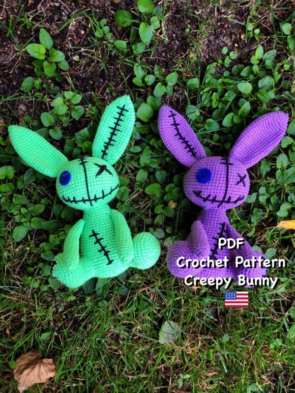 Creepy Bunny Crochet Pattern – Beginner-Friendly Amigurumi PDF Tutorial – Spooky Toy with Button Eye, Voodoo