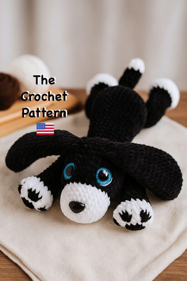 Cuddly Puppy Crochet Pattern – Soft Plush Dog PDF – Beginner-Friendly Amigurumi – Big Fluffy Toy with Himalaya Dolphin Baby Yarn