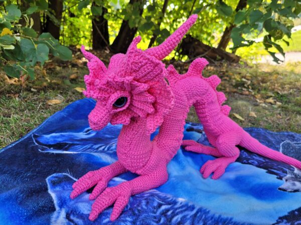 The Pink Asian Dragon crochet  Lady handmade dragon 120cm - Image 4