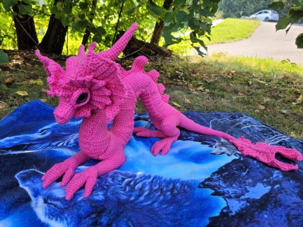 The Pink Asian Dragon crochet  Lady handmade dragon 120cm - Image 3
