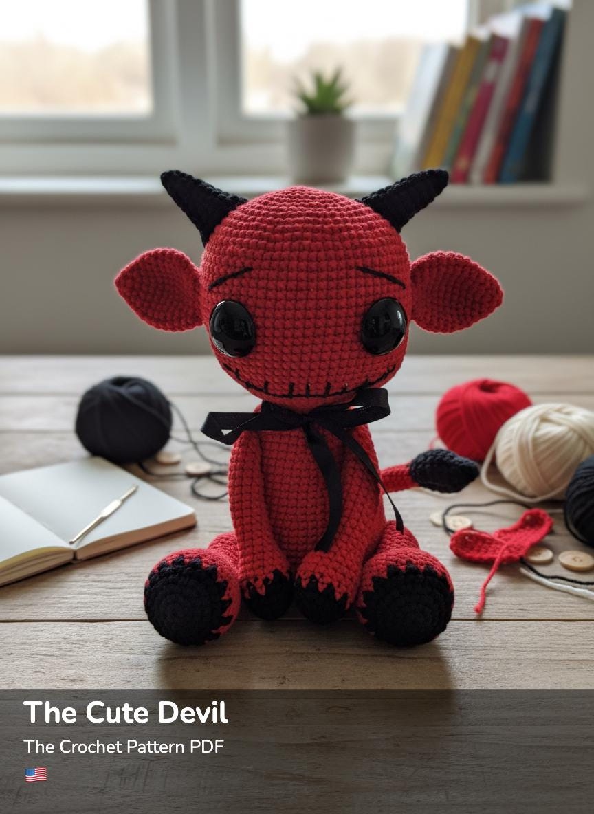 Handmade Amigurumi kawaii Devil, gift, - Crochet Pattern